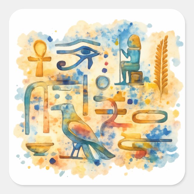 Sticker Carré Ancient Egyptian Eye of Horus & Pharaoh symbols (Devant)