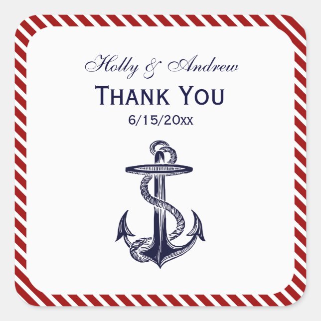 Sticker Carré Ancre Blu Nautique - Sceau d'enveloppe à bande Dia (Devant)