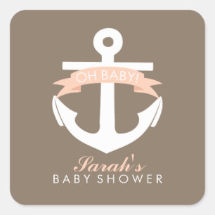 Sticker Carré Ancre de corail et Baby shower de ruban