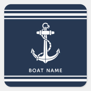 Sticker Carré Ancre et nom de bateau personnalisés bleu marine n