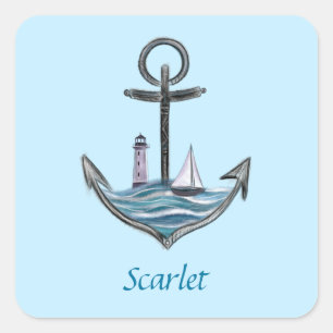 Sticker Carré Ancre et phare personnalisables (version 1)