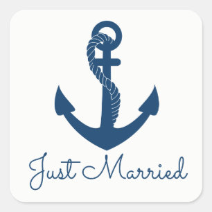 Sticker Carré Ancre Naútica Marine Bleu Marin Mariage Plage