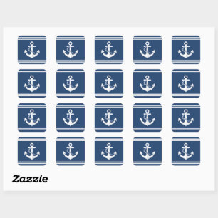 Sticker Carré Ancre Nautionique Voile Bateau Blanc Bleu Marine