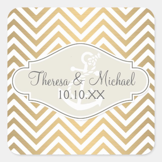 Sticker Carré Ancre nautique moderne Preppy Chevron Stripe (Devant)