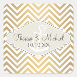 Sticker Carré Ancre nautique moderne Preppy Chevron Stripe