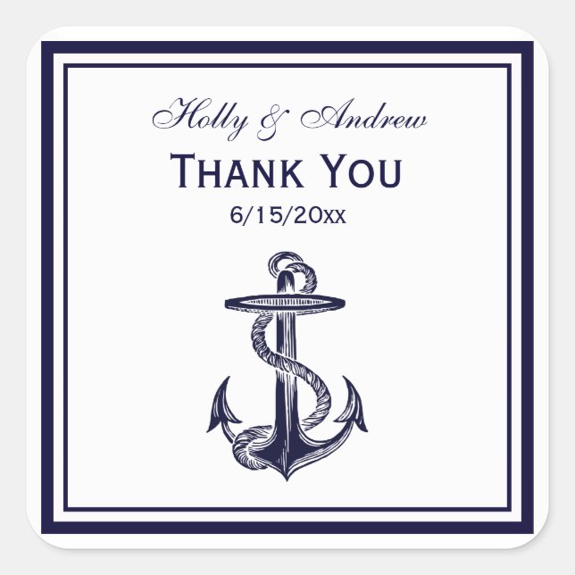 Sticker Carré Ancre nautique Navy Blu encadré 2 TY Enveloppe Sea (Devant)