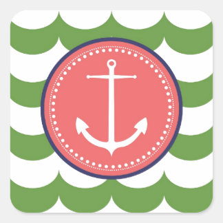 Sticker Carré Ancre rose et verte avec Motif Waves