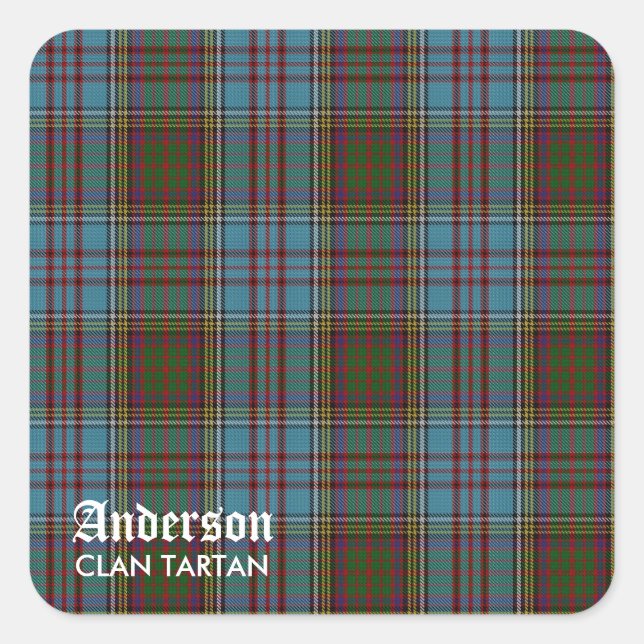 Sticker Carré Anderson Clan Family Tartan (avec nom) (Devant)