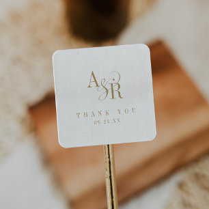 Sticker Carré ANDREA Classic Or simple Merci Mariage blanc or