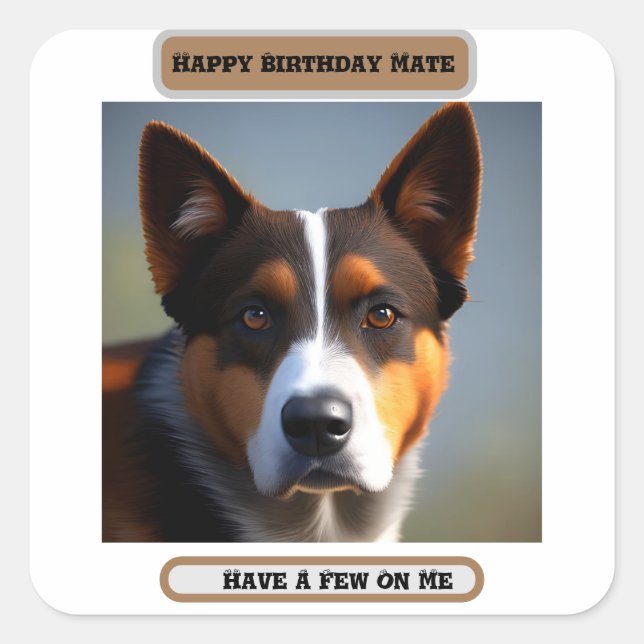 Sticker Carré Andy The Australian Blue Heeler, (Devant)