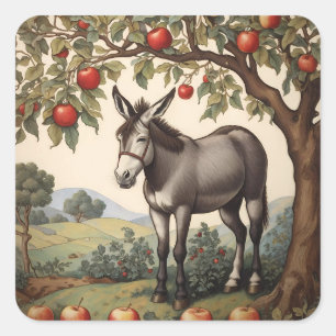 Sticker Carré Âne vintage Sous Un Pommier