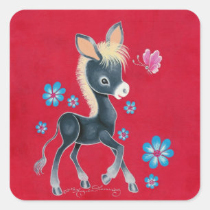 Sticker Carré Ânesse Bébé Féminine Avec Fleurs