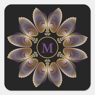 Sticker Carré Ange Abstraite ailes Mandala Monogramme fractal