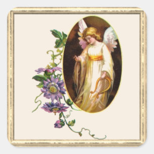Sticker Carré Ange avec des fleurs d'harpe et de clématite