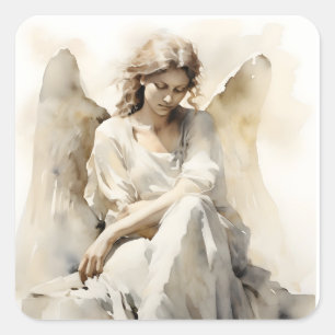 Sticker Carré Ange de la mort Sympathie Perte Chagrin Aquarelle