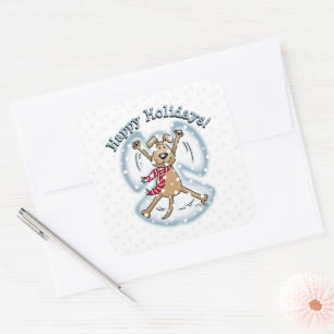 Sticker Carré Ange de neige Chien Amusant mignon Noël Vacances a