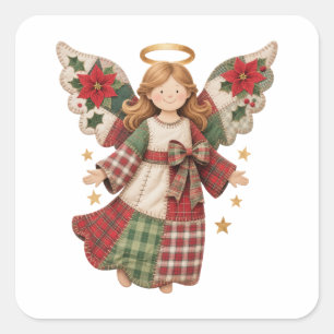 Sticker Carré Ange de Noël avec des étoiles dorées