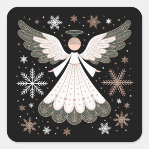 Sticker Carré Ange de Noël Pailleté Noël Chrétien Religieux
