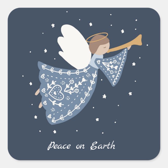 Sticker Carré Ange de Noël personnalisé Vacances Paix Terre (Devant)