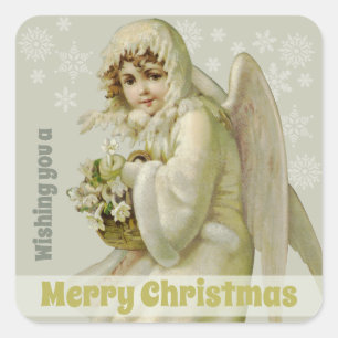 Sticker Carré Ange d'hiver victorien CC0956 Vintage Christmas