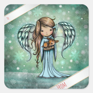 Sticker Carré Ange tenant un faon illustration artistique