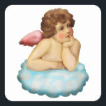 Sticker Carré Angel Cloud<br><div class="desc">angel baby cupid,  luxury child painting paint,  art faith party sweet,  cloud merry xmas sky,  vintage heaven wings girl ,  lovely little clouds cute,  drawing valentine feather cherub,  guardian beautiful cheerful christmas,  love romance illustration et</div>