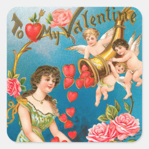 Sticker Carré Anges et cœurs de la Saint-Valentin victorienne vi