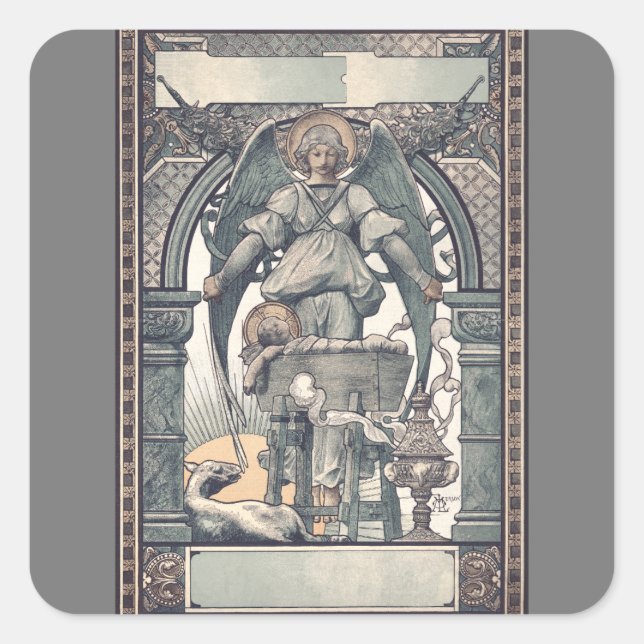 Sticker Carré Anges gardiens avec l'enfant Jésus (Devant)