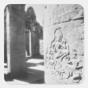 Sticker Carré Angkor Cambodia, Apsara Carving The Bayon 2