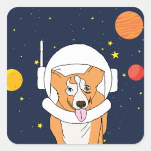 Sticker Carré Animal Astronaute Corgi Avec Casque Spatial Clipar