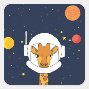 Sticker Carré Animal astronaute girafe avec Clipart casque spati