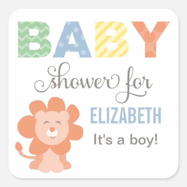 Sticker Carré Animal de la Jungle de Lion | Baby Boy Shower (Devant)