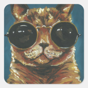 Sticker Carré Animal pimpant   Kitty dans des lunettes de soleil