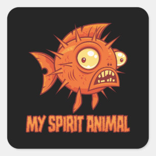 Sticker Carré Animal Spirituel Poisson-Lune Anxieux et Original