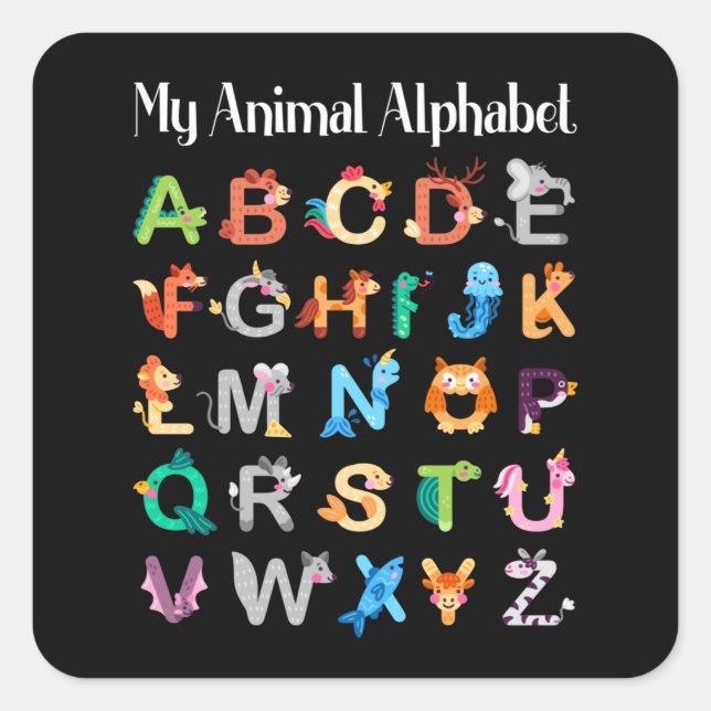 Sticker Carré Animaux Alphabet Apprentissage ABC Animaux (Devant)