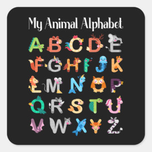 Sticker Carré Animaux Alphabet Apprentissage ABC Animaux