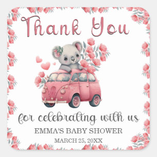 Sticker Carré Animaux australiens Koala Baby shower MERCI