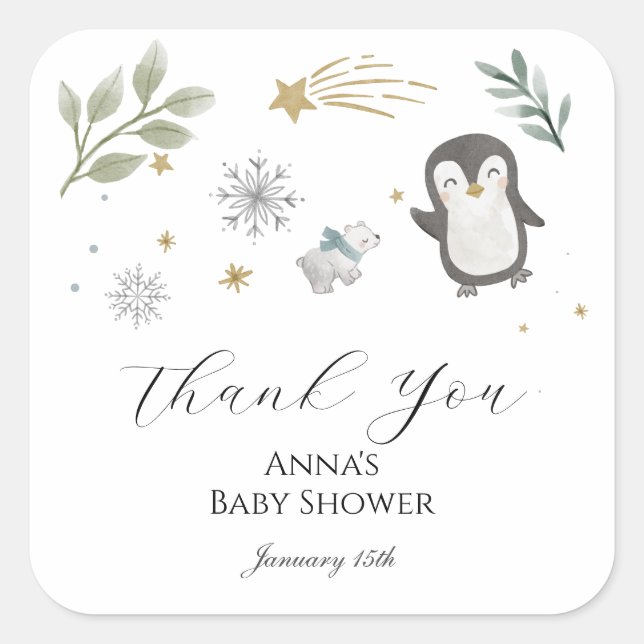 Sticker Carré Animaux Bébés d'Hiver Merci (Devant)