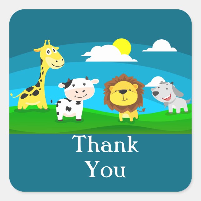 Sticker Carré Animaux de dessin animé      (Devant)