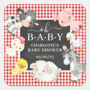 Sticker Carré Animaux de ferme Baby shower Favoriser