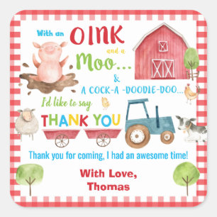 Sticker Carré Animaux de ferme Barniard Birthday Merci Favor