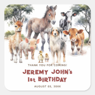 Sticker Carré Animaux de Ferme de Fête Mignons Merci d'Être Venu