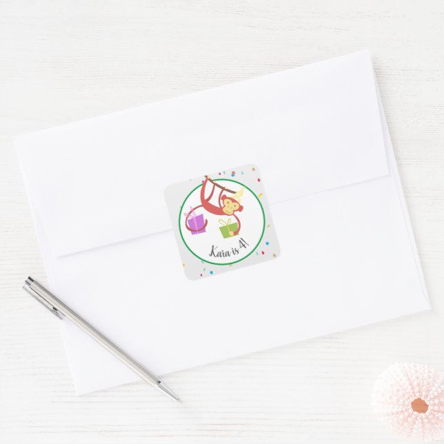 Sticker Carré Animaux de fête Anniversaire (Enveloppe)