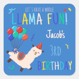 Sticker Carré Animaux de fête Lama Garçons d'anniversaire Bleu