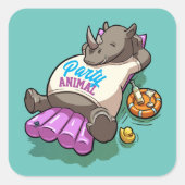 Sticker Carré Animaux de fête Rhino Funny Pool Dessin gonflable (Devant)