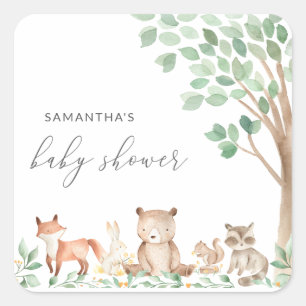 Sticker Carré Animaux de forêt Baby shower neutre pour les homme