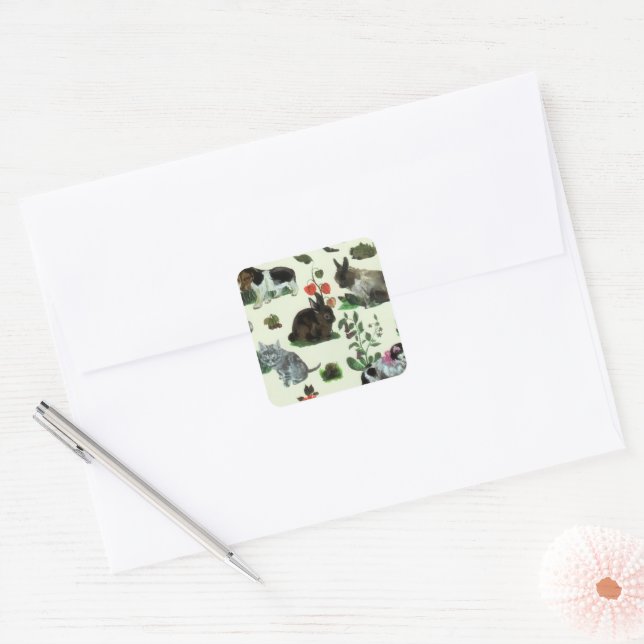 Sticker Carré Animaux de jardin Fleurs de chat lapin de chat (Enveloppe)