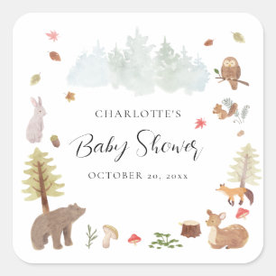 Sticker Carré Animaux de la forêt Automne Bébé Shower