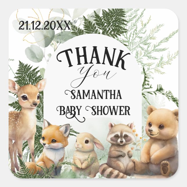 Sticker Carré Animaux de la forêt Baby shower de la forêt (Devant)