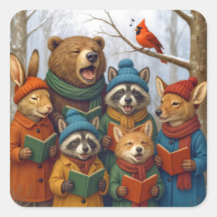 Sticker Carré Animaux de la forêt de Noël en chantant 